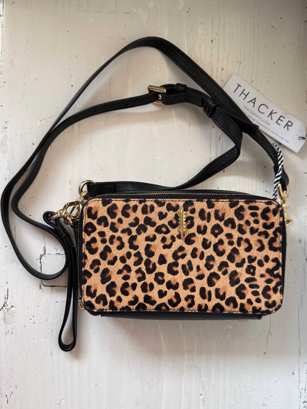 Thacker Ronnie Leopard Cheetah Print Leather Crossbody Bag